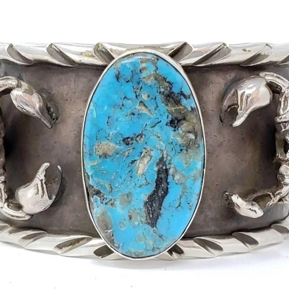 San Felipe Jacob Troncosa Silver and Turquoise Scorpion Cuff Bracelet - Picture 12 of 14